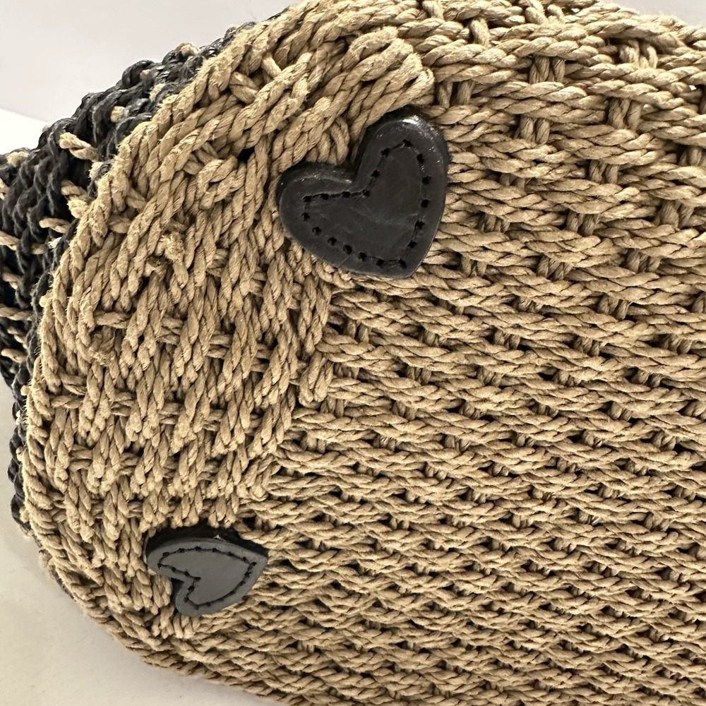 Brighton Woven wicker Straw Tote Shoulder Bag Black Brown Leather‎ XL Large - Picture 7 of 12